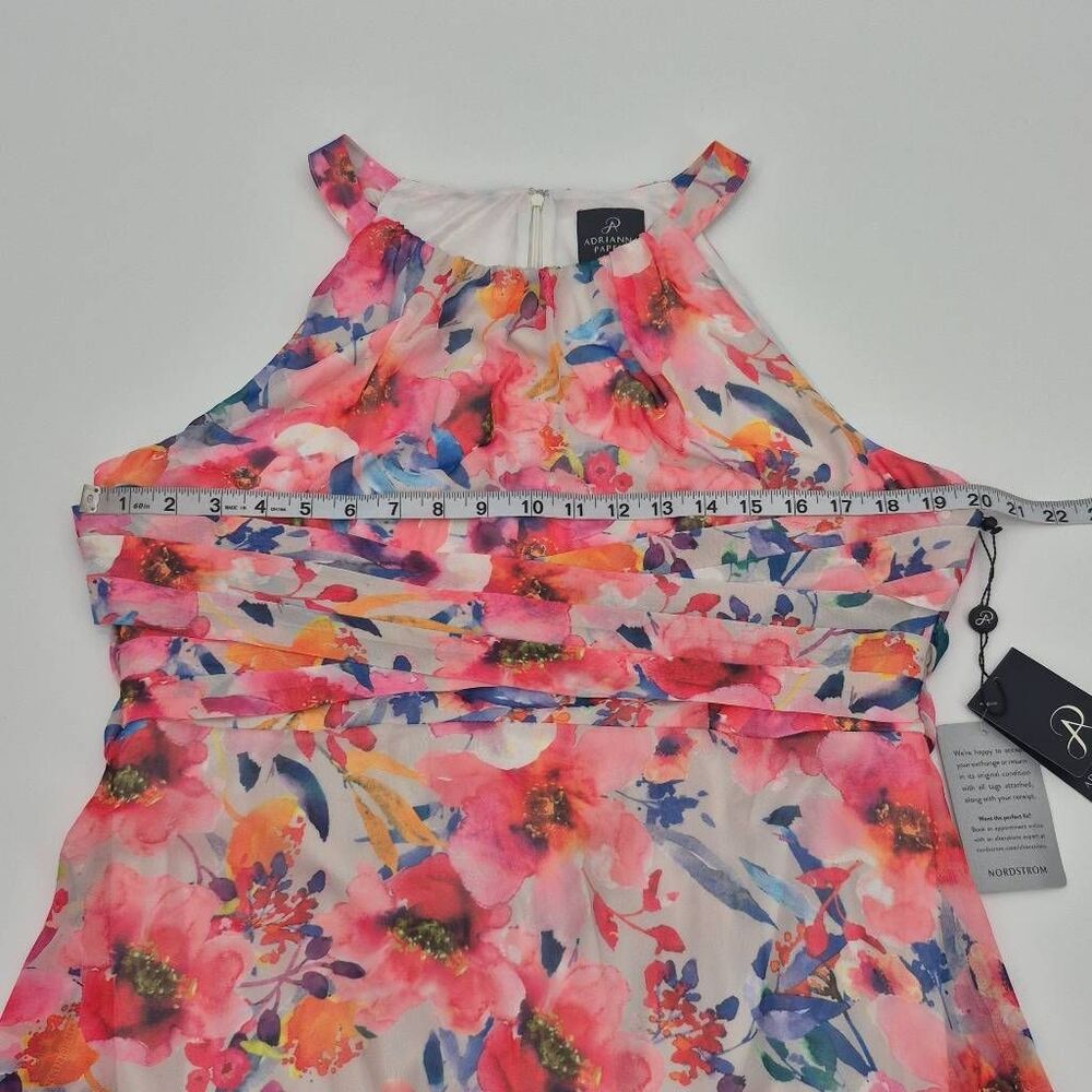 Adrianna Papell Floral Chiffon Maxi Dress Twist Front Size 14 - Picture 6 of 10